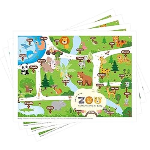 Disposable Placemats for Baby Toddlers, Plastic Sticky Kids Placemats for Parties, Restaurants, Dining Table & Preschool – Zoo Fun Designs, 40 Pack, 12x16 Inches