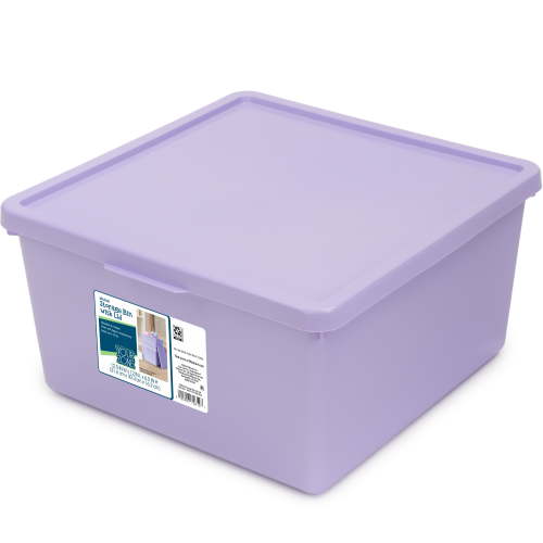 Your Zone Plastic Medium Stacking Storage Bin with Lid, Purple, Kids and Teens