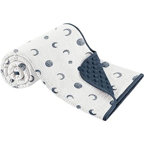 Susurration Baby Blanket for Unisex Boys Girls, Soft Fluffy Crib Blankets with Muslin Cotton Front and Dotted Fleece Back, Receiving Blanket for Baby Newborn Infant, 30x40inch (Bluemoon)
