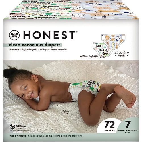 The Honest Company Clean Conscious Diapers | Plant-Based, Sustainable | Barnyard Babies + It’s A Pawty | Super Club Box, Size 7 (41+ lbs), 72 Count - Size 7 (72 Count) - Barnyard Babies + It's a Pawty