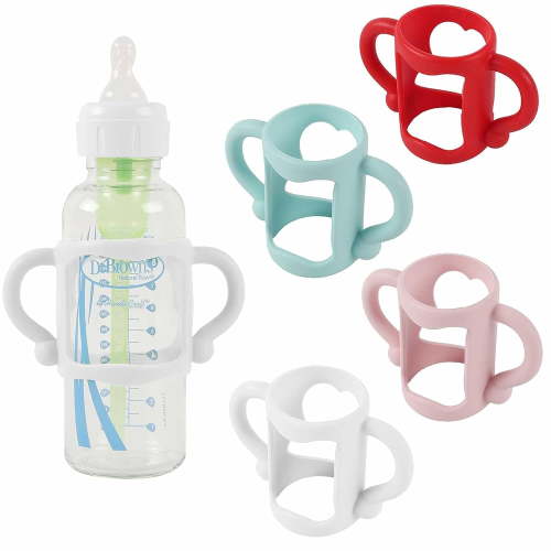 (4-Pack) Bottle Handles for Dr Brown Narrow Baby Bottles with Easy Grip Handles to Hold Their Own Bottle - BPA-Free Soft Silicone - Red Green and Blue