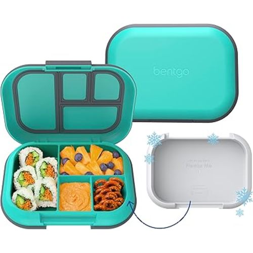 Bentgo Chill Kids Leak-Proof Lunch Box - 4-Compartment Bento Box with Built-In Ice Pack, 3.3 Cup Capacity, PFAS & BPA-Free, Microwave & Dishwasher Safe, Ideal Size for Ages 3 to 7 (Electric Aqua)
