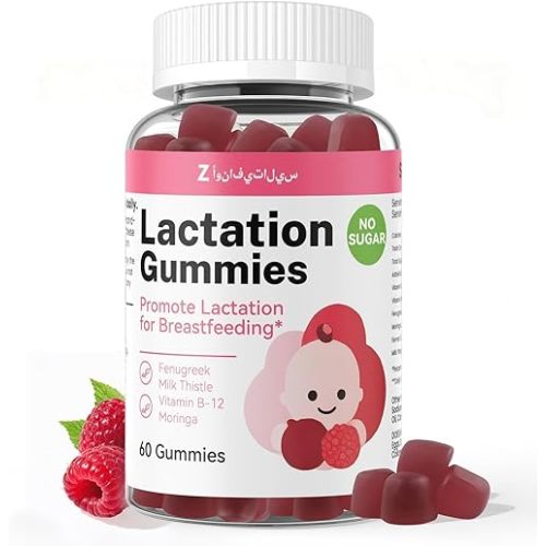 Lactation Support Gummies – Herbal Blend with Fenugreek, Moringa & Fennel – Postnatal Vegan Vitamins B12 & D3 – Natural Breast Milk Booster for Nursing Moms – Raspberry Flavor, 60 Gummies