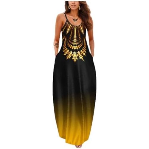 Women's Summer Maxi Dress Long Dress Casual Boho Sleeveless Strap Smocked Tiered Long Beach Sun Dresses