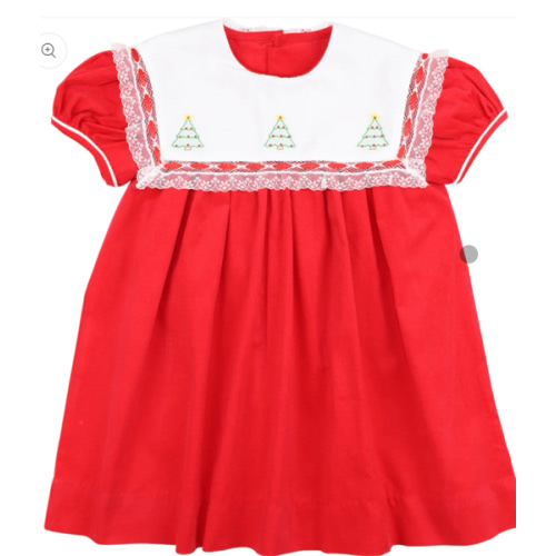 Red Corduroy Heirloom Embroidered Christmas Tree Dress – Cecil & Lou