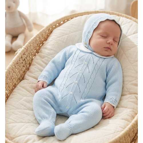Baby tricot blue going home Handmade Knit Newborn Boy Romper Set Hypoallergenic Baby Outfit hospital pregnant primera puesta