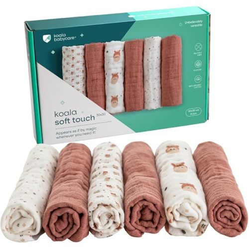 Koala Babycare Paquete de 6 paños de muselina para eructos de 12 x 12 pulgadas para bebés, niños y niñas, trapos de algodón GOTS & Oeko-TEX para recién nacidos, paños absorbentes neutros para la