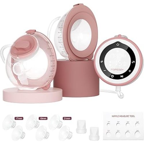 Momcozy Breast Pump V1 Pro Hospital-Grade, Hands-Free & Portable Wearable Pump, Upgraded Electric Pump with 3 Fine-Tuned Rhythms|15 Levels, Come with Leak-Proof DoubleFit Flange, Cozy Red.