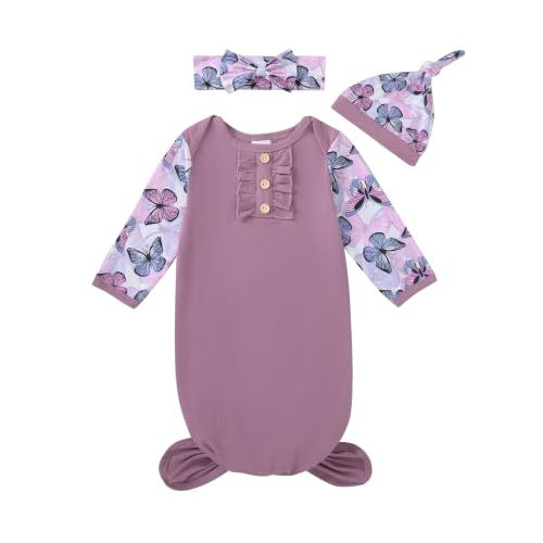 AMAWMW Newborn Baby Girl Sleeper Gown Knotted Nightgown Floral Pajamas Coming Home Outfit Infant Gifts Stuff Essential