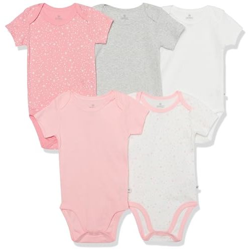 HonestBaby baby-girls 5-pack Short Sleeve Bodysuits One-piece 100% Organic Cotton for Infant Baby Girls