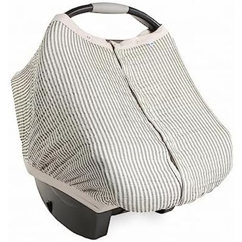 Little Unicorn Baby Car Seat Canopy | Soft & Breathable Muslin Fabric | Magnetic Closure Cover & Universal Fit | for Protection & Privacy | Nursing Cover (Grey Stripe)