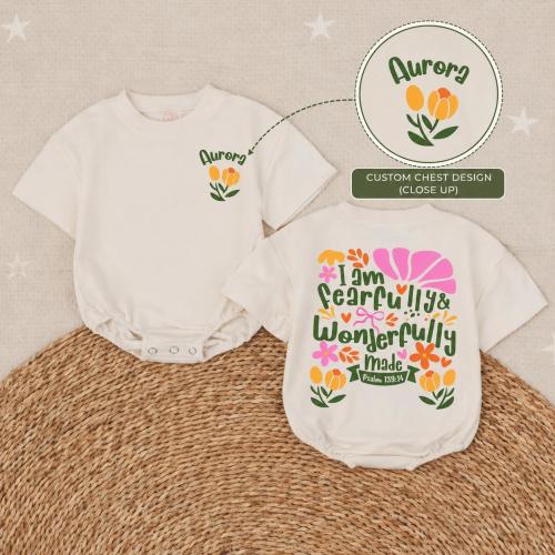 Baby Girl Clothes For Sunday Church, Personalized Fearfully Wonderfully Made Bubble Romper