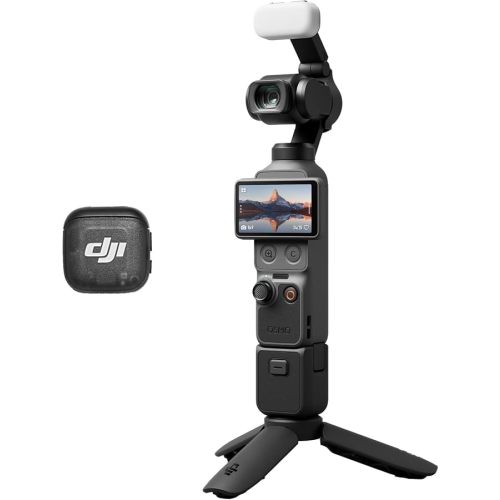 DJI Osmo Pocket 4 Creator Combo, Pocket Gimbal Vlog Camera, 1″ CMOS & 4K/240fps, 3‑Axis Stabilization, 2× Lossless Zoom, 107GB Built-in Storage, Mic 3 Transmitter, Fill Light, Osmo Mini Tripod
