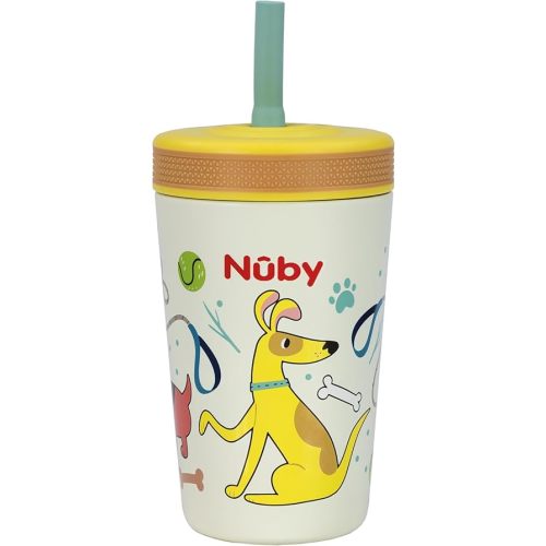 Nuby Thirsty Kids Insulated Toddler Cup with Silicone Flexstraw - 12 oz - Stainless Steel and Leak-Resistant - 18+ Months - Dogs