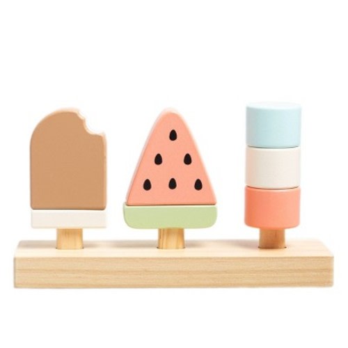 Pearhead Montessori Wooden Ice Cream Stacking Toy for Toddlers, 12m+ - 4pc
