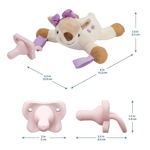 Dr. Brown's Baby Lovey Pacifier and Teether Holder, Deer with Pink HappyPaci, 100% Silicone, 0-6m (Packaging May Vary)