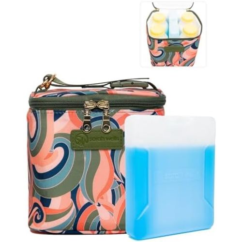 Sarah Wells Cold Gold Breastmilk Cooler with Ice Pack (Groovy) | Fully-Lined Insulated Interior, Fits 4-6 Bottles, Zippered Lid, Great for Workdays, Travel & Pumping Days, Machine Washable