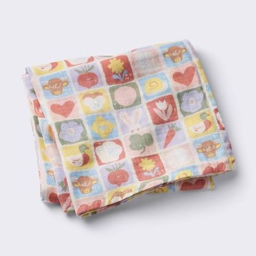 Muslin Swaddle Blanket - Spring Grid - Cloud Island™
