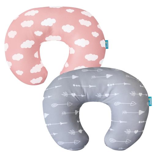 Nursing Pillow Cover for Boppy - 2 Pack, Ultra-soft Microfiber, Breathable & Skin-Friendly, Pink Cloud & Grey Arrow