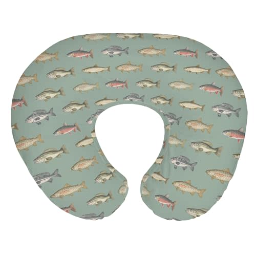 Lake Fishing Baby Nursing Pillow Covers for Boy Girl Freshwater Fishes Nursery Feeding Pillowcase for Breastfeeding Pillows Fishing Lover Gift Soft Stretchy Removable Slipcover for Newborn Infant