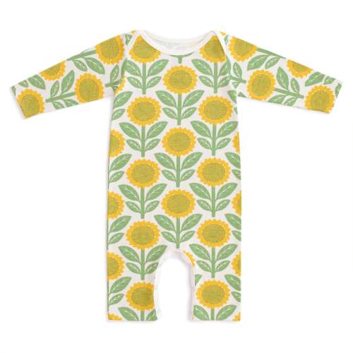 Long-Sleeve Romper - Sunflowers Green
