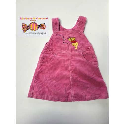 Vintage Winnie The Pooh Dress Y2K Baby Vintage Corduroy Raspberry Pink Dress & Top Set Outfit Disney Retro for Girls Early 00s 3-6 months