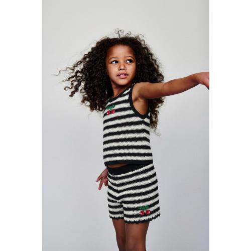 CHERRY EMBROIDERED STRIPED CROCHET KNIT TOP - Ecru / Black | ZARA United States