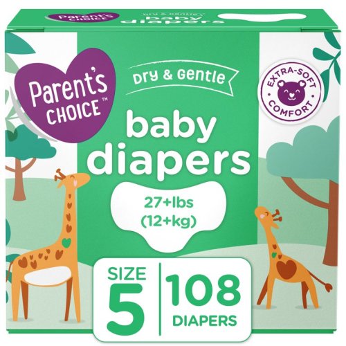 Parent's Choice Dry and Gentle Baby Diapers, Size 5, 108 Count