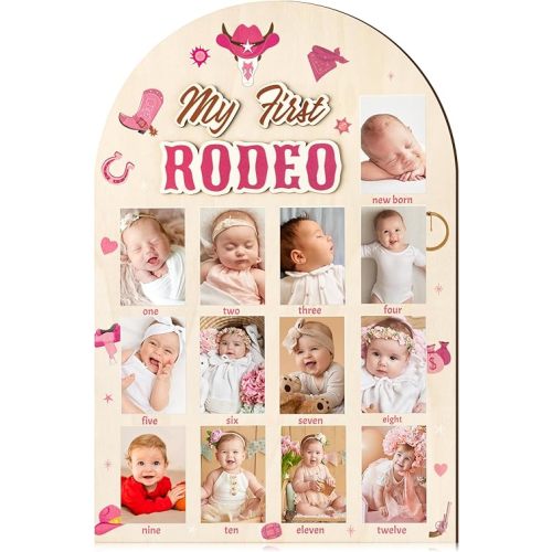 R HORSE My First Year Photo Frame Board, 3D Western Cowgirl Birthday Decorations Display Wood Board, Baby First Year Picture Frame 12 Months Milestone 1st Birthday Nursery Decor Gift for Girl