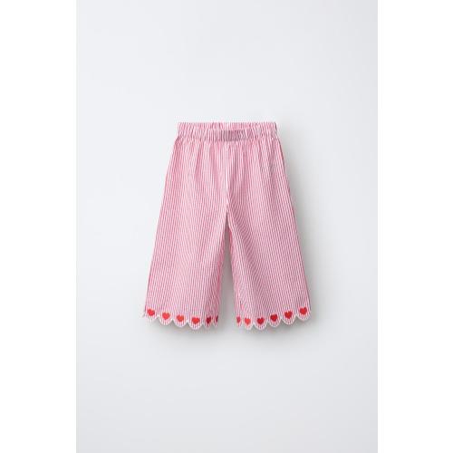 STRIPED HEART WIDE LEG PANTS - Red | ZARA United States