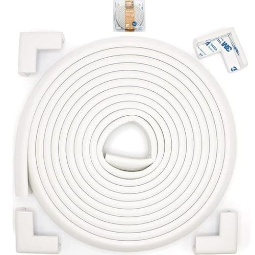 Roving Cove Slimfit Corner Edge Protector for Baby Proofing (Small 15ft Edge 4 Corners), Furniture Safety Bumper Guard, Soft NBR Rubber Foam, 3M Adhesive, Oyster White (Off White)