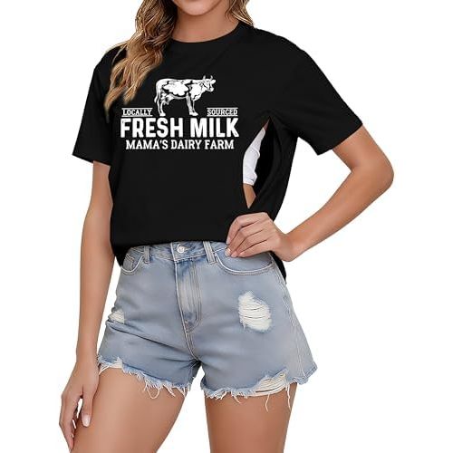 Breastfeeding Shirts for Women Zip Nursing Shirt Mama Nursing Graphic Top Causal Distressed Maternity Shirt Tops