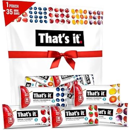 That's it. Mini Fruit Bars (Variety 35 Pack) No Sugar Added, Plant-Based, Vegan & Gluten Free, Breakfast Bar, Paleo, for Children & Adults, Non GMO, Fiber (7 Blueberry, 7 Cherry, 7 Fig, 7 Mango, 7 Strawberry)