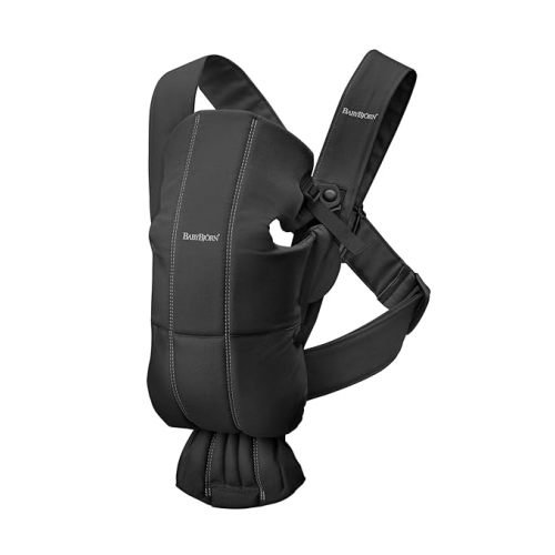 BabyBjörn Baby Carrier Mini, Black, Woven | Newborn Carrier (7-25 lbs), Ergonomic, Easy-to-Use