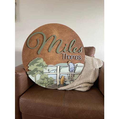 Winnie the Pooh Nursery Name Sign: 3D Pooh Sticks Bridge, Custom Baby Name.  Classic Pooh Bear