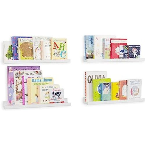 Wallniture Denver Wall Mounted Floating Shelves for Nursery Decor - Kid’s Room Bookshelf Display - Picture Ledge 17 Inch Set of 4 (White)