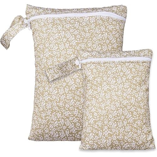 2 Sizes Wet Bags, Waterproof Storage Bag for Baby Diapers and Pump Parts, Reusable Diaper Bag with Zippered Pockets and Handle, Travel Bags, Beach, Pool, Gym Bag for Swimsuits & Wet Clothes, Set of 2
