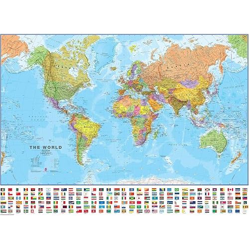 Large World Wall Map (political) - with flags (Large World Map with Flags - 33 x 47 inches