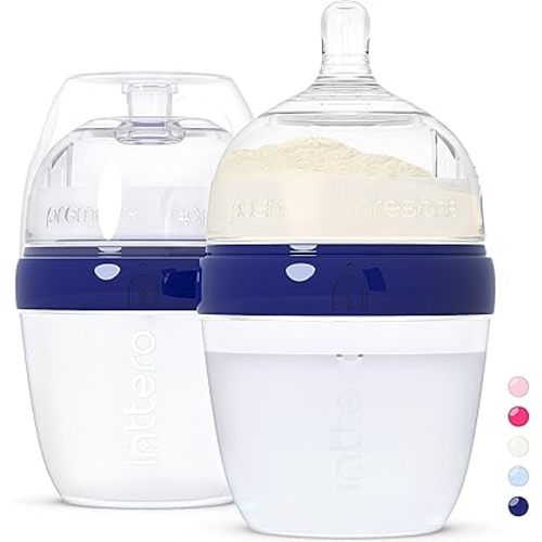 INTTERO Anti-Colic Formula Making Dispenser Baby Bottles, 6oz with Flow 1 Nipples, 2pk, Cute Blue — Formula Container to go Dispenser on The go — PopYummy Mixie Baby Brezz