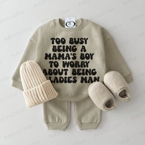 TOO BUSY BEING A MAMA'S BOY TO WORRY ABOUT BEING A LADIES MAN Baby Grey Green 2-piece Set