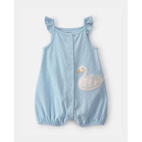 Baby Girl Swan Polka Dot Sleeveless Romper - Blue | Carter’s Oshkosh Canada