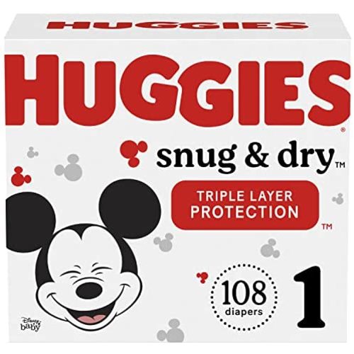 Baby Diapers, Size 1 (8-14 lbs), 108 Ct, Huggies Snug & Dry Newborn Diapers