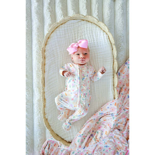 Ruffle Zipper Footie in Loosey Goose | Caden Lane