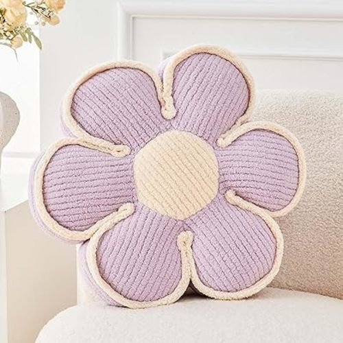 Kcvvcr Flower Pillow, Soft Flower Decorative Throw Pillow, Cute Daisy Flower Shaped Seating Floor Cushion Room Décor Plush Pillows for Sofa Couch Bed (17.7 Inch, Lavender)