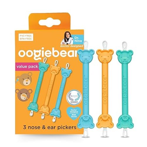 oogiebear: Baby Nose Cleaner & Ear Wax Removal Tool - Safe Booger & Earwax Removal for Newborns, Infants, Toddlers - Dual-Ended - Essential Baby Stuff, Diaper Bag Must-Have - 3 Pack with a Pouch