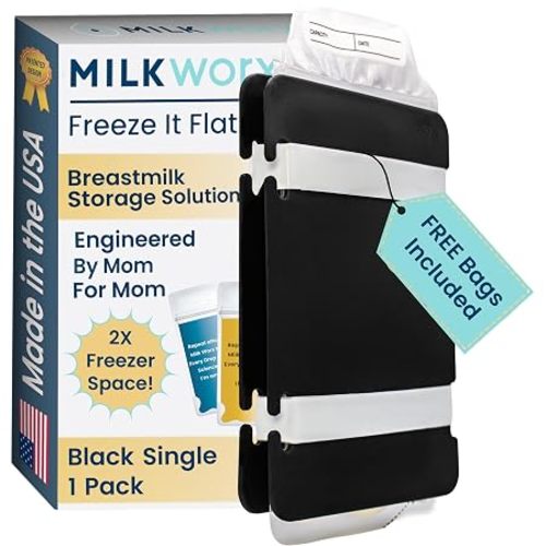 Freeze It Flat Breast Milk Storage Bag Organizer, Set of 2 - Freezes Breastmilk Bags Flat to Double Freezer Space - Stackable Freezer System for Pumping Moms - Black (2-Pack)
