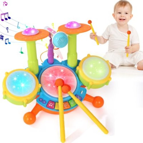 Kids Drum Set, Toddler Toys for Boys Girls, Kids Musical Toys, Drum Set for Kids, with 2 Drumsticks and Microphone, Baby Drums Toys for 1 2 3 Year Old (Green)