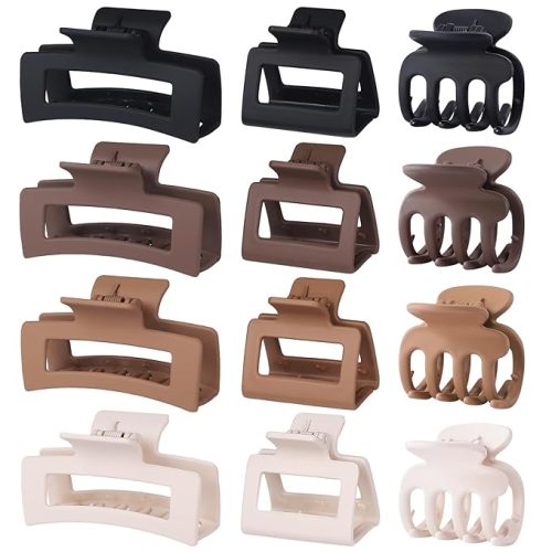 SMKSL 12 Pcs Hair Claw Clips for Women & Girls 3 Styles Hair Accessories | Durable & Sturdy Plastic Matte Clips for Thin Thick & Curly Hair, Strong Hold & Non-Slip, Ideal Stylish Gifts for Ladies
