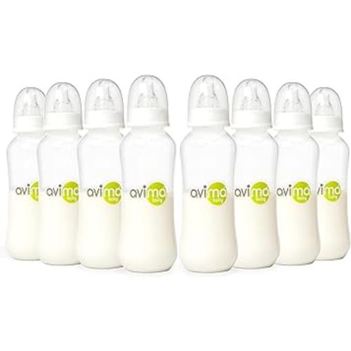 Avima 10 oz Anti Colic Baby Bottle Set - Medium Flow Nipples Included, Standard Neck, BPA Free - 3-6 Months, Stage 2 Feeding for Gas, Spit Up & Colic (Set of 8)