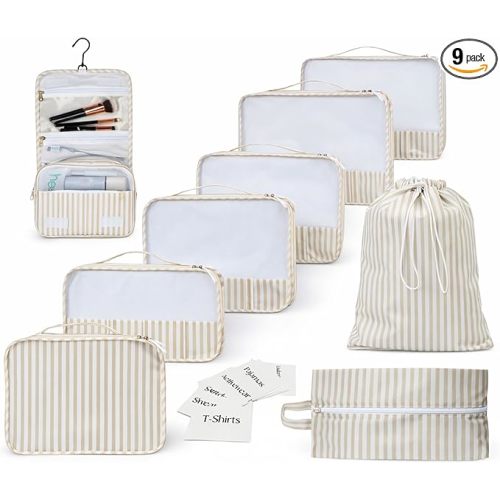 Packing Cubes Set – Cute Packing Cubes for Travel, Luggage Organizer Bags for Suitcase, For Kids & Family, Floral, Neutral & Aesthetic Travel Organizer Set -Stripe